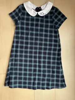 【売切大セール】フランスOKAIDI チェック柄ワンピース 116cm 半袖