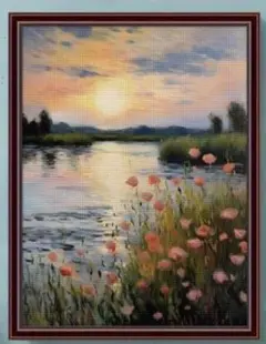 夕日と花の風景 ダイヤモンドアートキット 30×40cm
