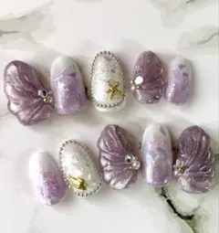 【現品】ネイルチップ 夏ネイル マーメイド ニュアンス パープル 海やプールに♡