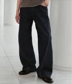 VINTAGE WASHED CURVED DENIM インディゴブルー L