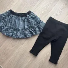 ファミリア　チェック　フリルスカート　リバーシブル　レギンス　80
