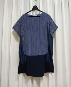 BEAMS HEART ネイビー 異素材ドッキング チュニック