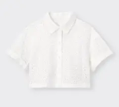 GU GIRLSコットンレースクロップドシャツ 白