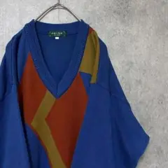 90S vintage 柄ニット メンズ L ウール 日本製 古着 個性派 A3