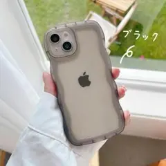 iPhone15ケース　ブラック　クリア　かわいい　なみなみ　うねうね
