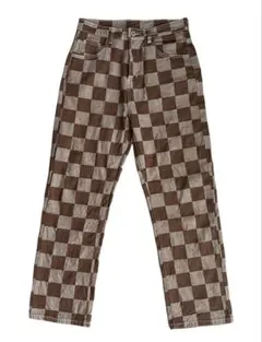 ブロックチェック　ストレート　パンツ　W32 美品