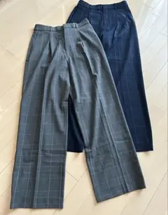 UNIQLOユニクロタックワイドパンツグレー＆ネイビーチェック柄2本セット