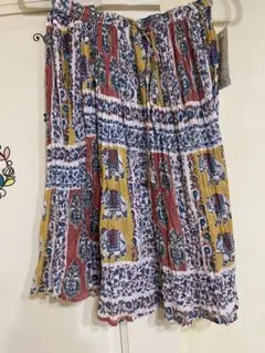 膝丈エスニックプリーツスカート　ゾウ柄