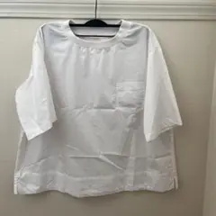 ホワイト 半袖シャツ クルーネック ポケット付き