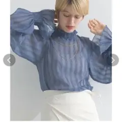 アンオート 新品 フリルシアートップス インナー レイヤード ブラウス ブルー