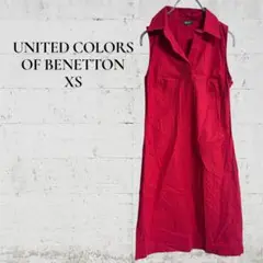 【ベネトン】【XS】ノースリーブワンピース　美品　イタリア製　細見え　襟付き