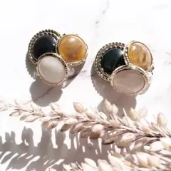 ハンドメイド レトロ ボタン ピアス イヤリング