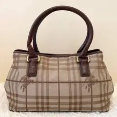 極上の逸品⭐️バーバリー ノバチェック ホースロゴ ハンドバッグ 本革 ブラウン