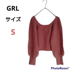 GRL グレイル 【S】ボリュームスリーブリブショートニットトップス ピンク