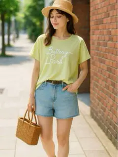 Samansa Mos2 blue ロゴTシャツ ライトグリーン F