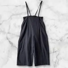 w closet/ブラック キャミソールサロペットパンツ 裏地付き 麻混