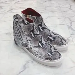 mana パイソン柄 ハイカットスニーカー 白黒コンビカラー
