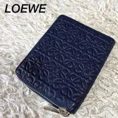 【新品未使用】ロエベ 折り財布 リピートグリッド ラウンド ダブルファスナー