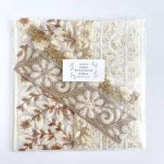 インド刺繍リボン アソート 17 白 ベージュ 淡色 細幅 はぎれ
