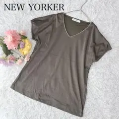 【L】ニューヨーカー　半袖Tシャツ　カットソー　Vネック　無地　上品