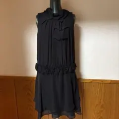 美品　おしゃれ黒ワンピ♡リボン女子力アップノースリーブMサイズ