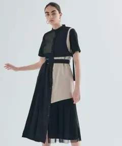 United tokyo メッシュレイヤードシャツワンピース ブラック