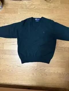 Polo RalphLauren ラムウール ニット Lダークグリーン 90s
