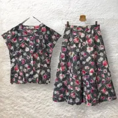 milone TENYO セットアップ 総柄花柄 黒 M 和柄 お祭り 涼しい