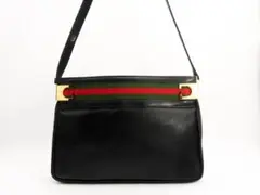 グッチ オールドグッチ レザー バッグ シェリーライン 黒 美品 レア