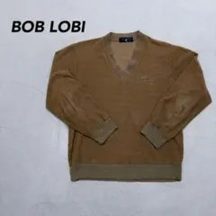 【ボブロビ】Vネック長袖ニット　ブラウン　刺繍ロゴ　アクリル　ヴィンテージ