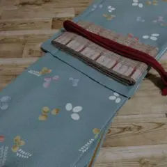 洗える着物 袷 ミントグリーン 萩文様 しつけつき未使用だけど中古