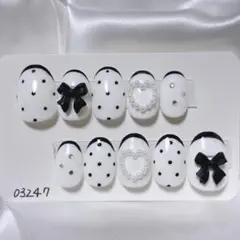 【現品】ネイルチップ パール リボン フレンチ ガーリー