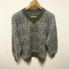 花柄 ジャガード ニット セーター Vネック 長袖 レディース ヴィンテージ風