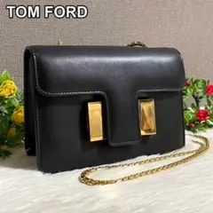 【極美品】TOM FORD チェーンショルダー 斜め掛け 黒 Tゴールド金具