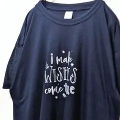 アイメイクウィッシュカムトゥルー 英字ロゴ Tシャツ ネイビー紺色 L 古着