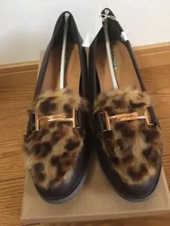 ファー付き　ヒョウ柄　ローファー 茶色