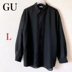 GU シアーオーバーサイズシャツ 長袖シャツ BLACK Lサイズ [美品]