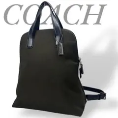 【訳あり】 COACH コーチ リュック ナイロン レザー カーキ ブラック