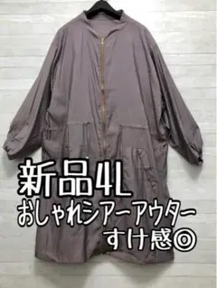 新品☆4L♪すけ感たっぷり♪おしゃれシアーロングアウター☆p437