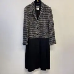 CHANELシャネルヴィンテージツイード切り替えコートワンピース