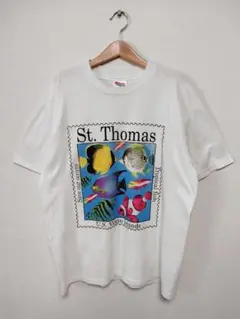 90s USA古着 アート 熱帯魚 魚 シングルステッチ Tシャツ