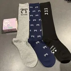 【新品☆19-24㎝】女の子用　ハイソックス　靴下　3足セット　通学用　リボン