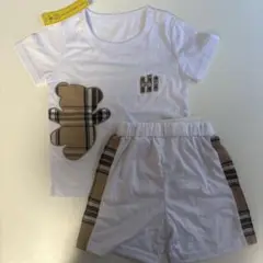 【美品】キッズ服　ホワイト クマパッチ Tシャツ＆ショーツセット 18-24M