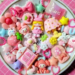 A812-デコパーツまとめ売り　うさぎ　女の子　マイメロ　ピンク系
