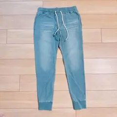 スウェットデニムジョガーパンツ ブルー L