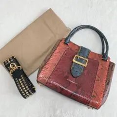 【美品】バーバリー スモール バックルトートバッグ パイソン 2way