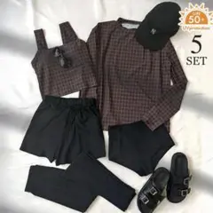 レディース　オシャレボ　タンキニ　水着　ラッシュガード　５点セット　チェック　M