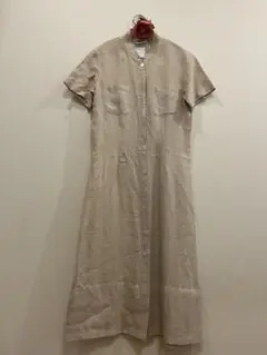 ローラアシュレイ のベージュ の麻のシャツワンピース 半袖