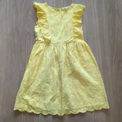 H&M イエローフリル刺繍ワンピース