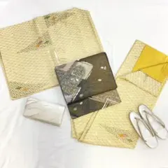 〔5259〕着物 小紋 袷 薄黄色 単品販売♪ 棒えり